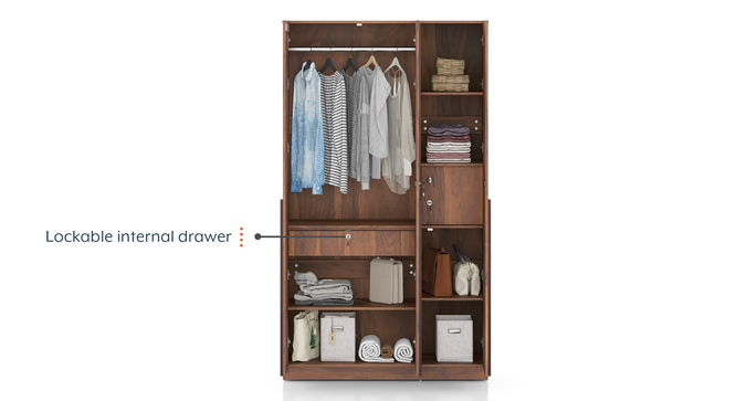 Rodrigues Engineered Wood 3 Door Wardrobe Without Mirror in Sheesham Finish